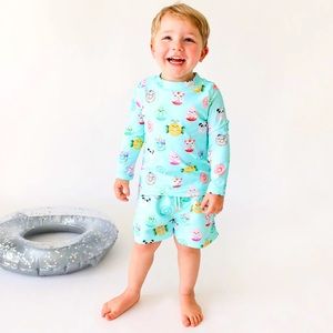 Posh peanut donuts long sleeve rash guard 3/6 and swim trunks 0/3 NWT 🍩